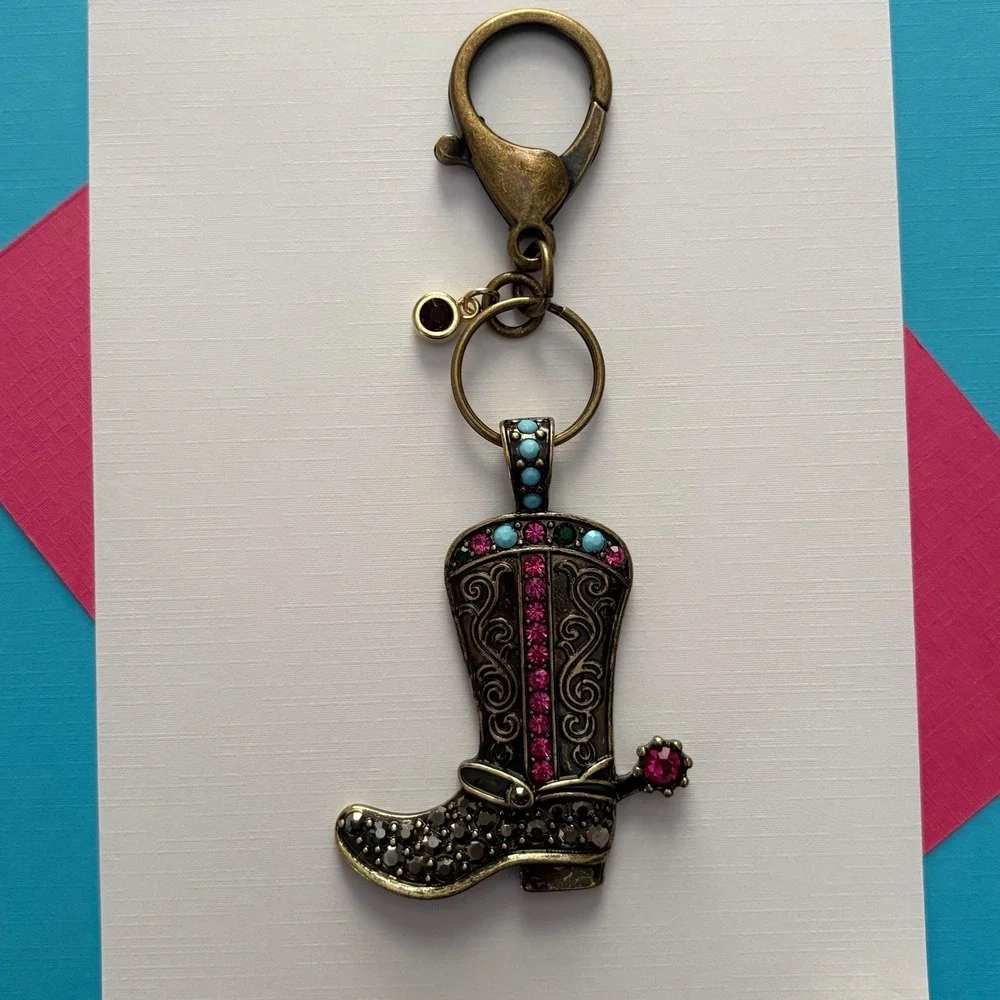 Bronze Rhinestone Western Boot Keychain Purse Charm Keychain Bag Accessory‎